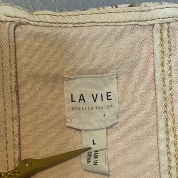 Rebecca Taylor La Vie Large Dress Denim Floral Off the Shoulder Cream Button - Picture 4 of 9